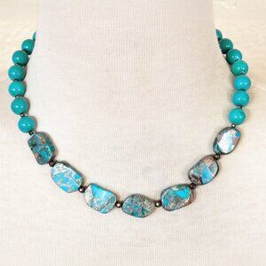 Southwestern Turquoise & Teal Blue Mosaic Imperial Jasper Statement Necklace
